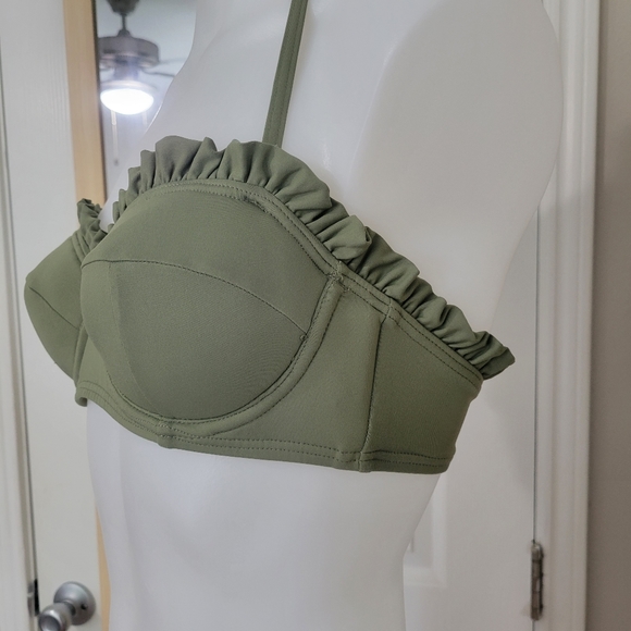 MICHAEL Michael Kors Bikini Top Olive Green Ruffle Small NWOT - Picture 15 of 15
